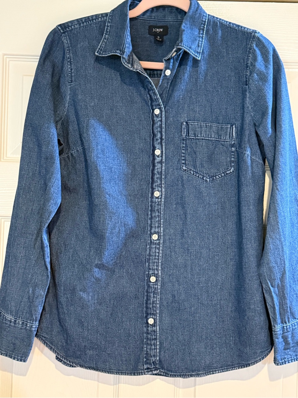 Crew Women’s Small Chambray Denim Shirt Pleated Sleeve Button Down
